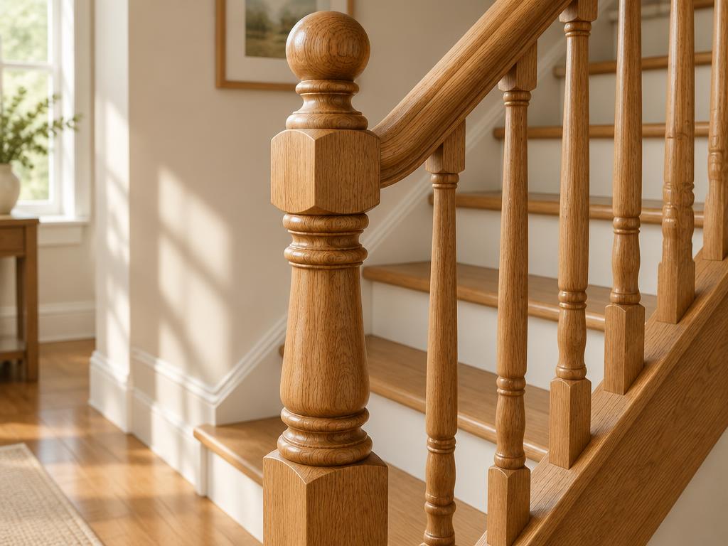 Illustrative photograph of newel post